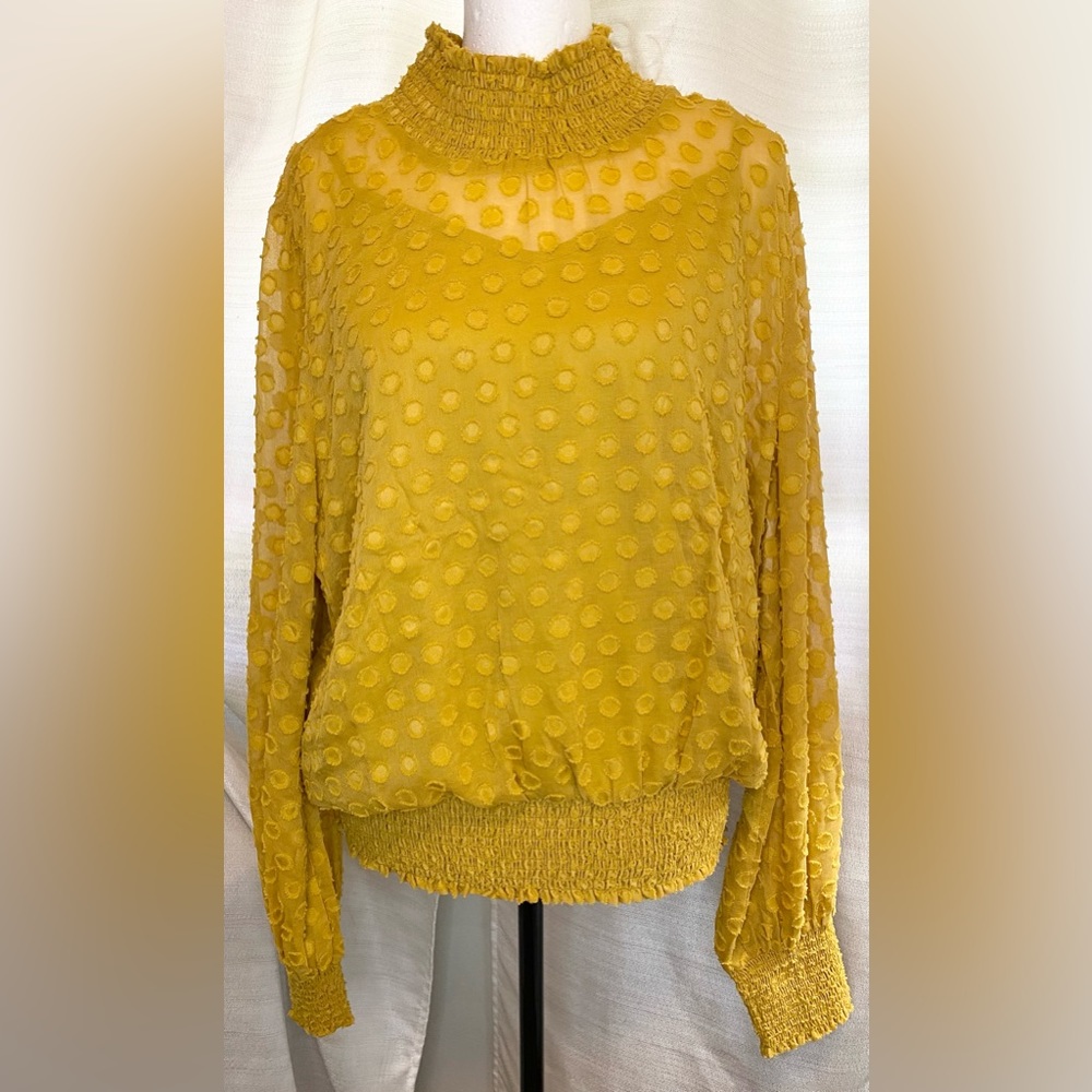 Solitaire Yellow Polka Dot Long Sleeve Turtleneck Blouse